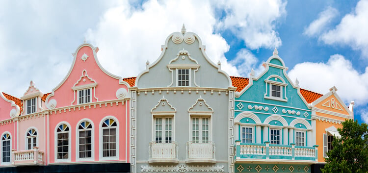 Traditional Dutch style buildings in Aruba