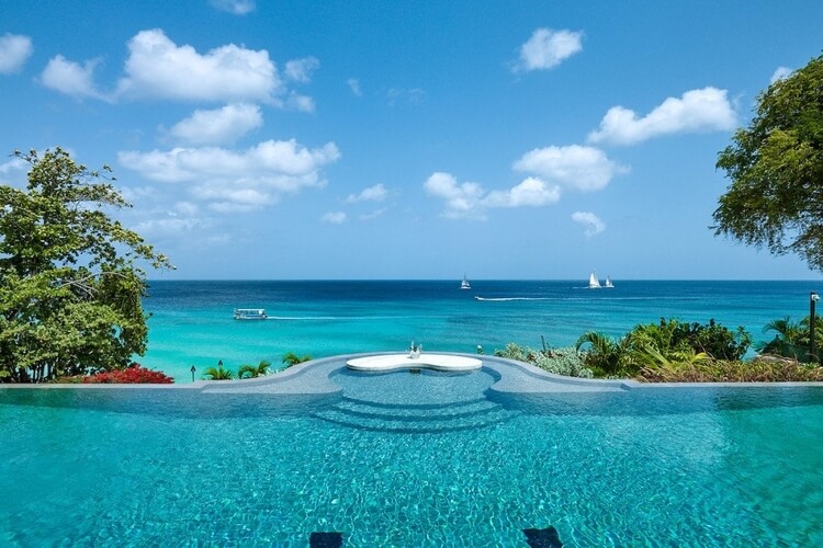 An infinity pool overlooking the Caribbean Sea