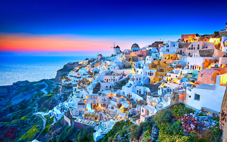 Oia town at sunset