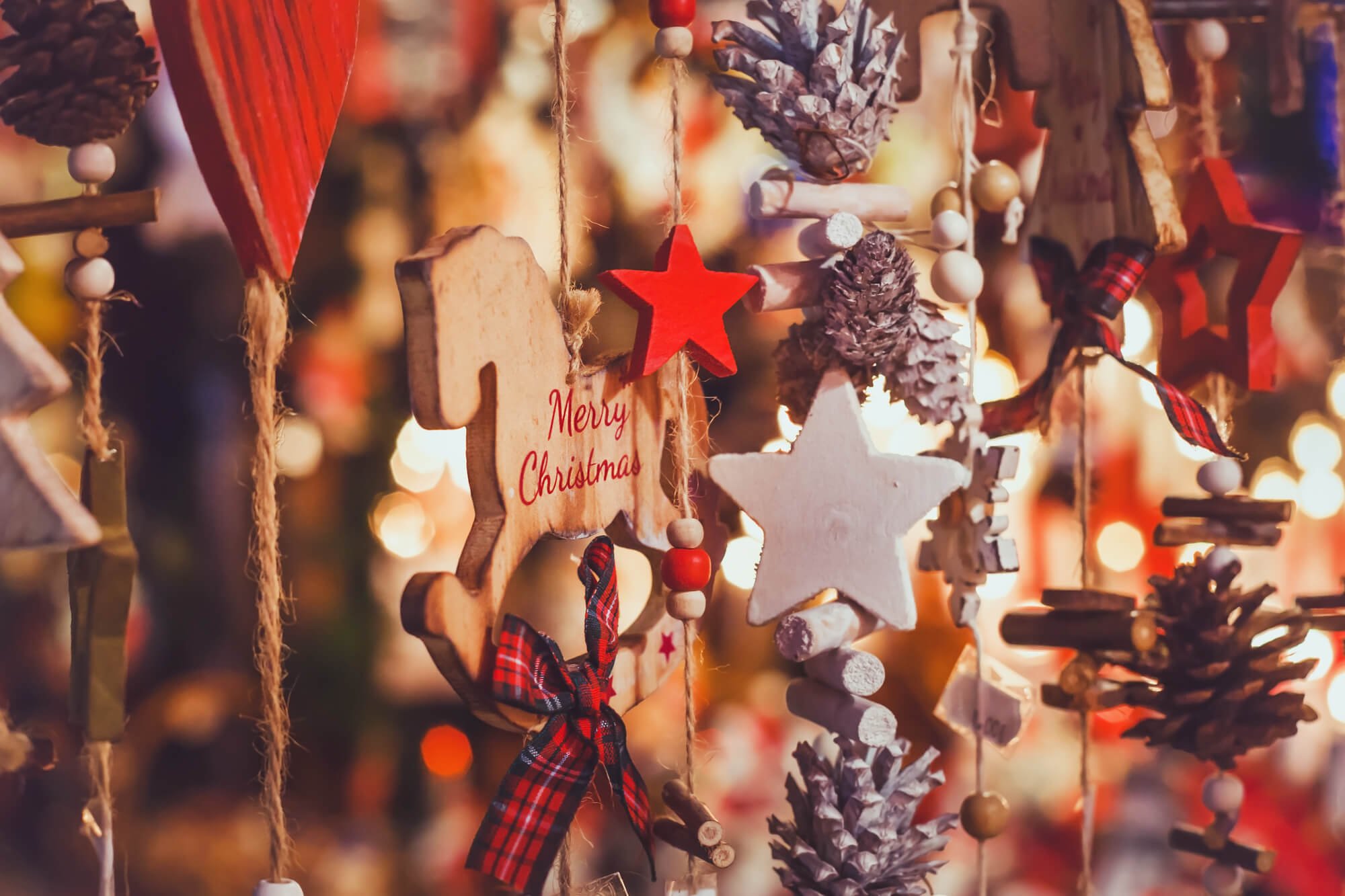 Decorations for Christmas on a market stall