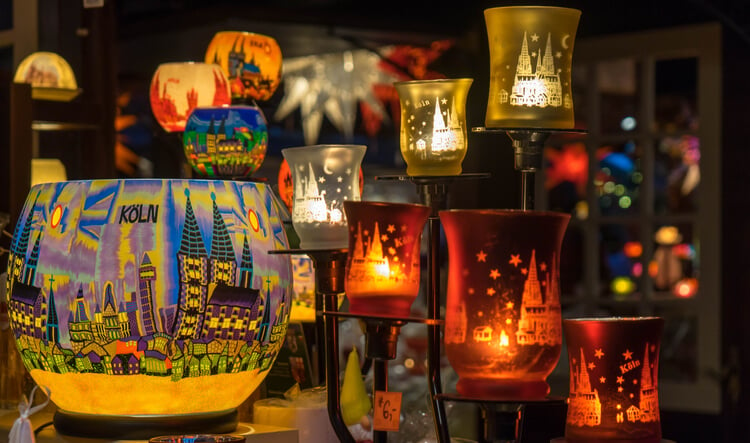 Christmas glass lanterns for sale at Cologne Christmas market