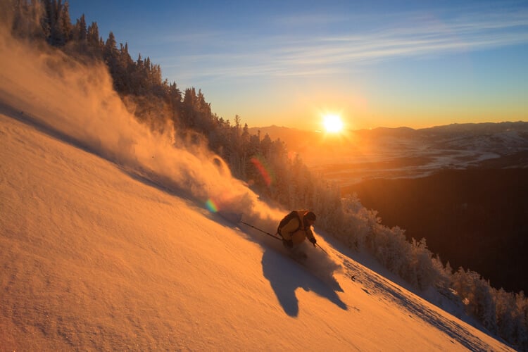 Jackson Hole skiing at sunset
