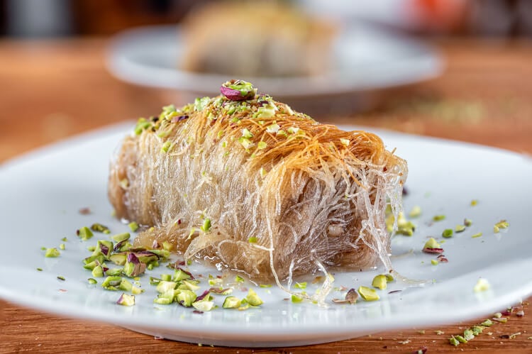 Greek kataifi - a dessert of shredded phyllo pasrty soaked in syrup