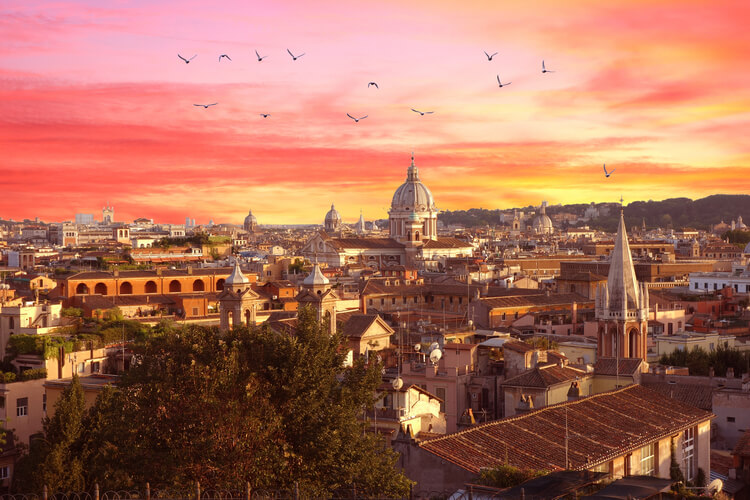 A golden sunset in Rome