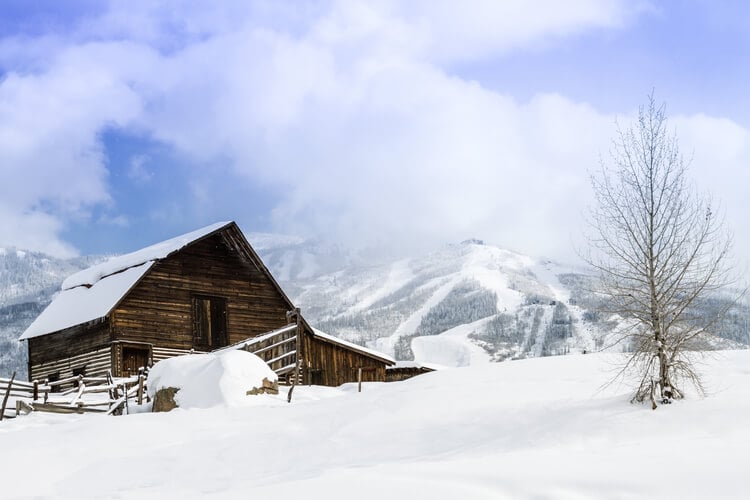 A lone cabin in the snow, Steamboat Springs