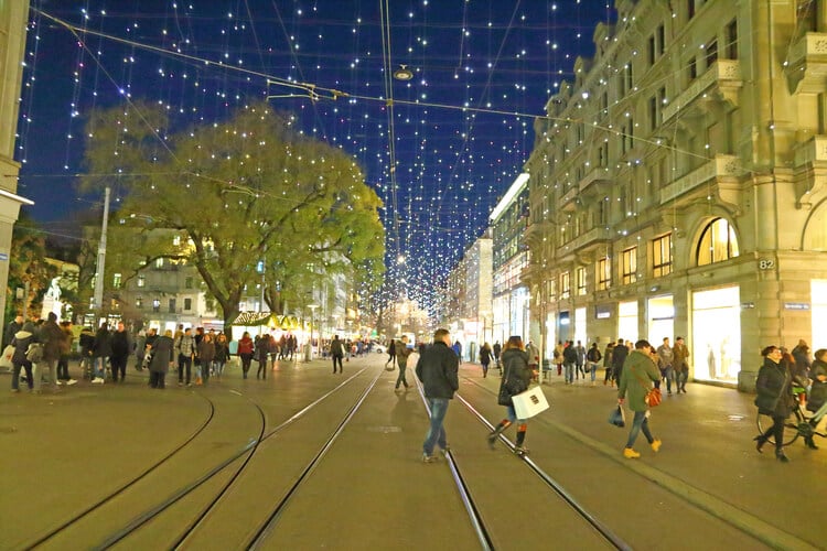Zurich streets with Christmas lights