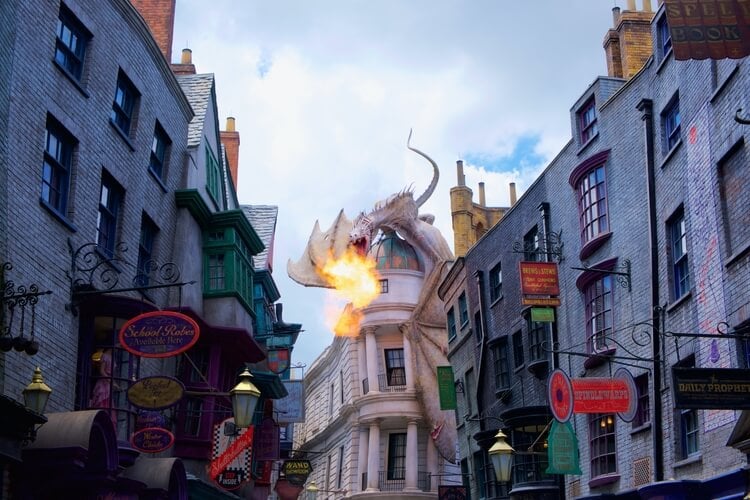 Fire breathing dragon on Gringotts bank