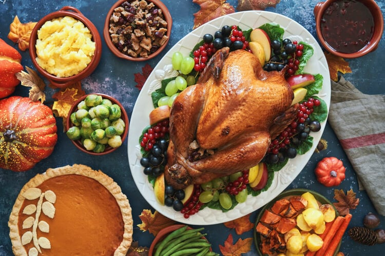 A spread of Thanksgiving dishes