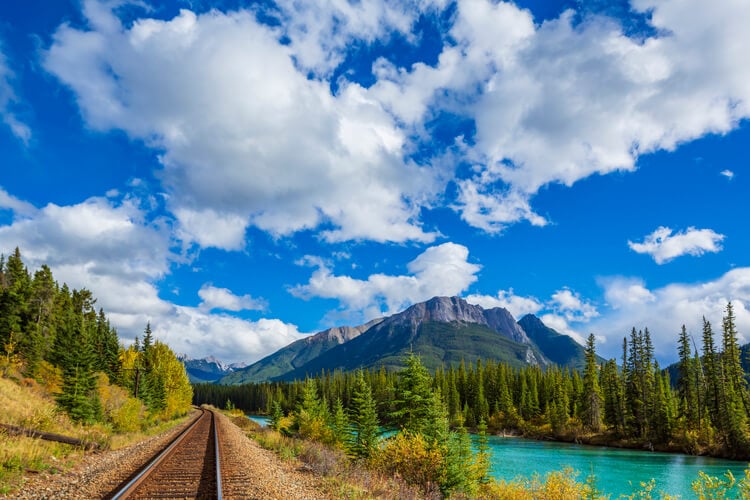 Train tracks through the Canadian Rockies