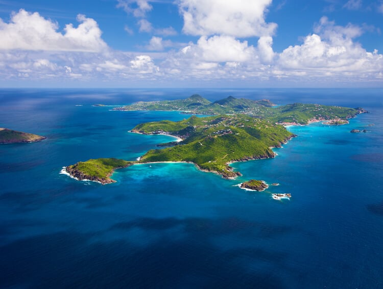 An aerial view of St Barts island