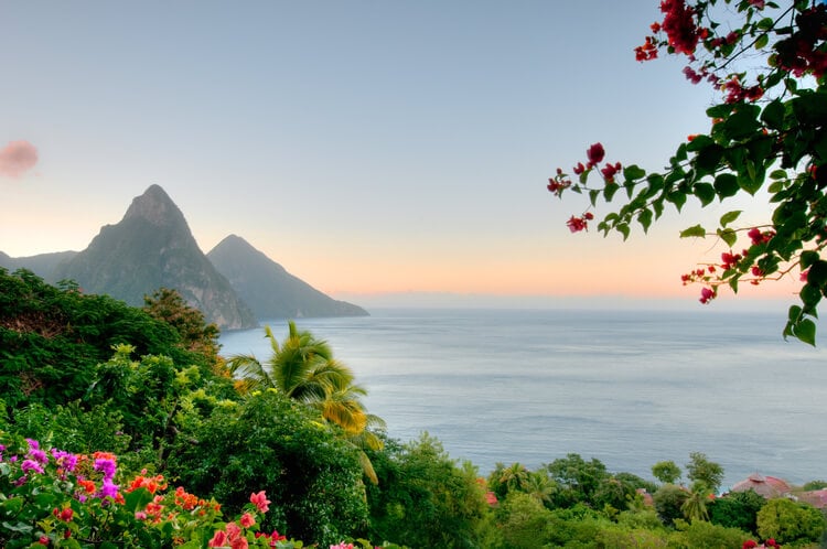 St Lucia's Pitons at sunset