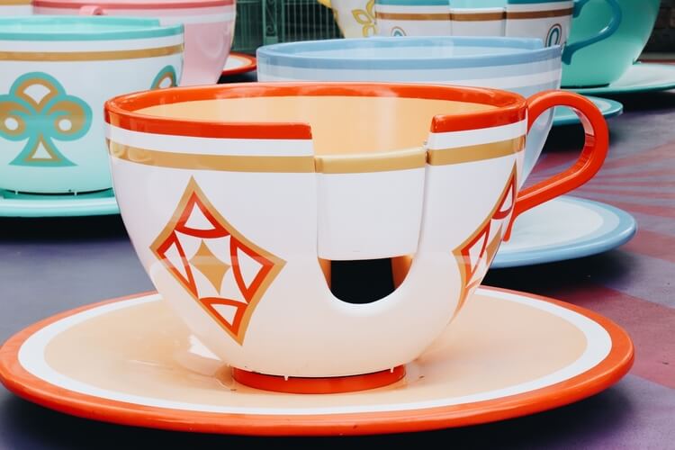 A tea cup ride vehicle on the Mad Tea Party at Walt Disney World Florida