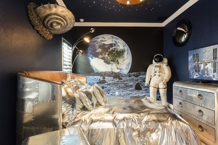 A moon-themed bedroom