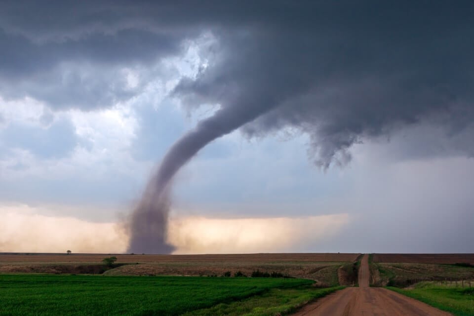 A tornado over a crop field