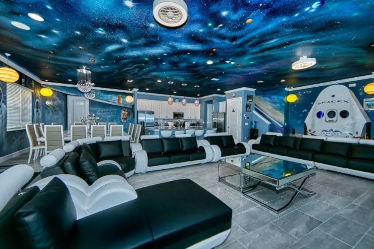 Space-themed living room