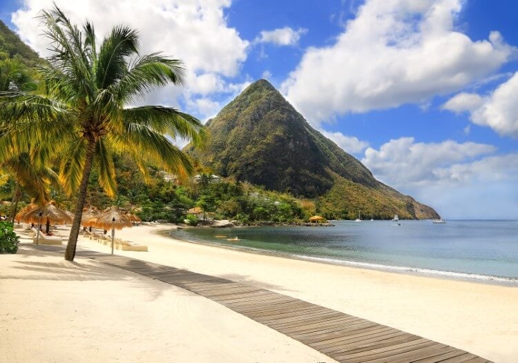 A view of Gros Piton from the beach.