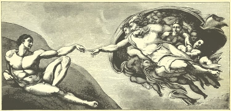 engraving of The Creation of Adam
