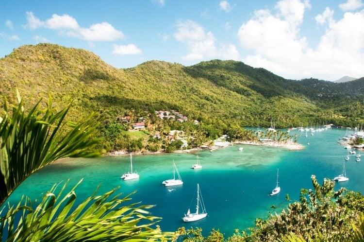 Marigot Bay, a well-known hurricane hole in St Lucia. 