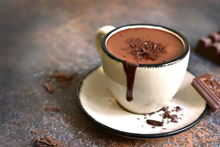 Hot chocolate in a white cup