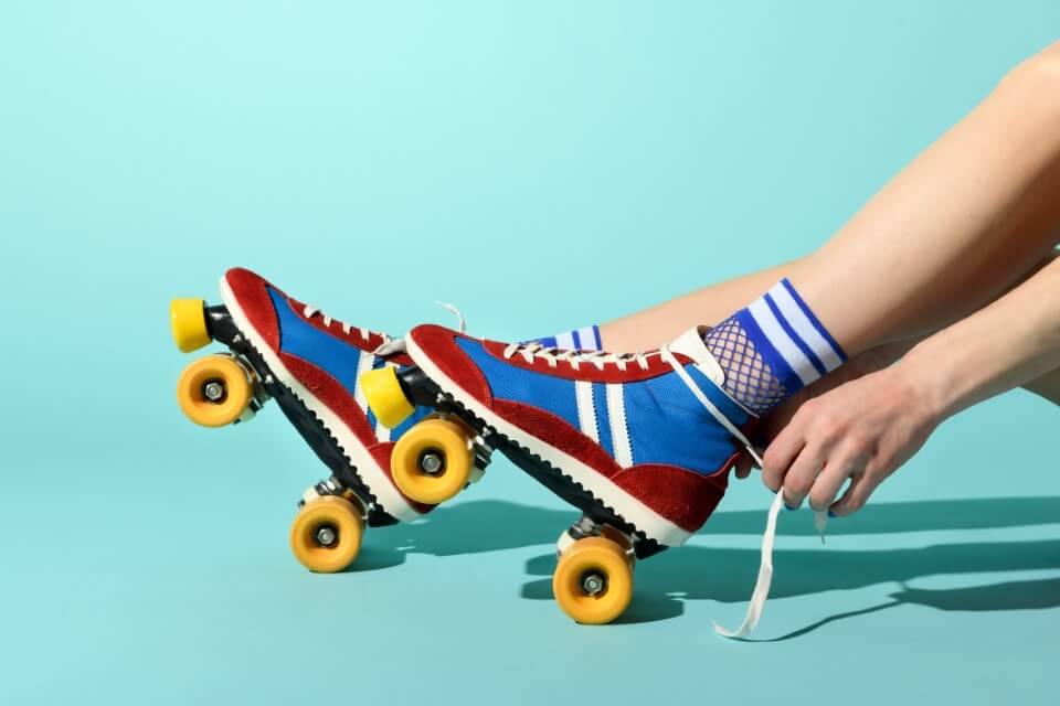 Roller skates on a blue background