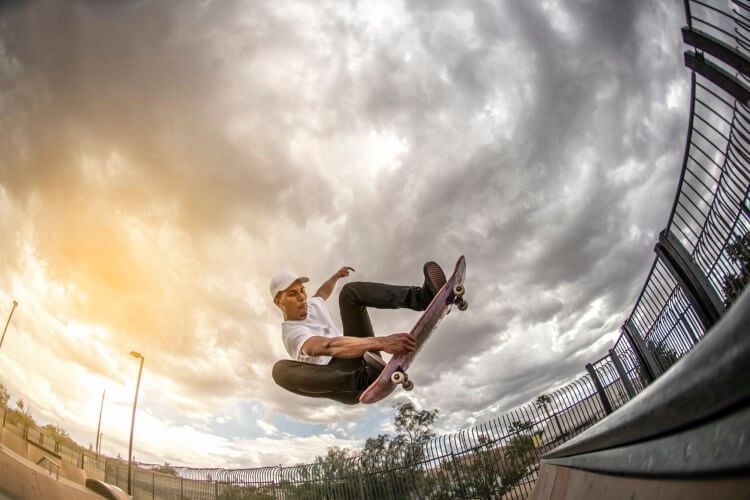 A man skateboarding 