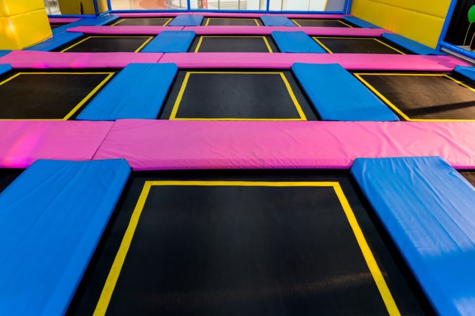 An indoor trampoline park