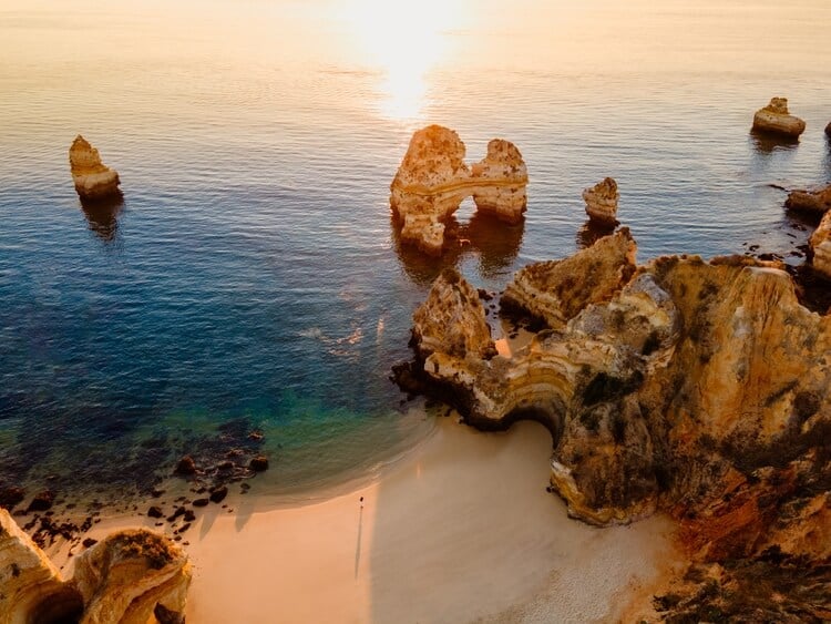 rock formation on a beach in the algarve
