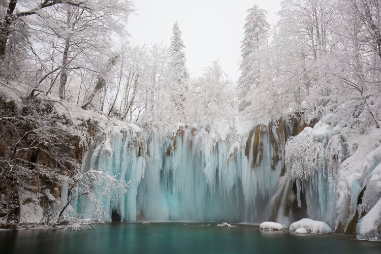 Frozen waterfall at Plitvice Lakes, Croatia