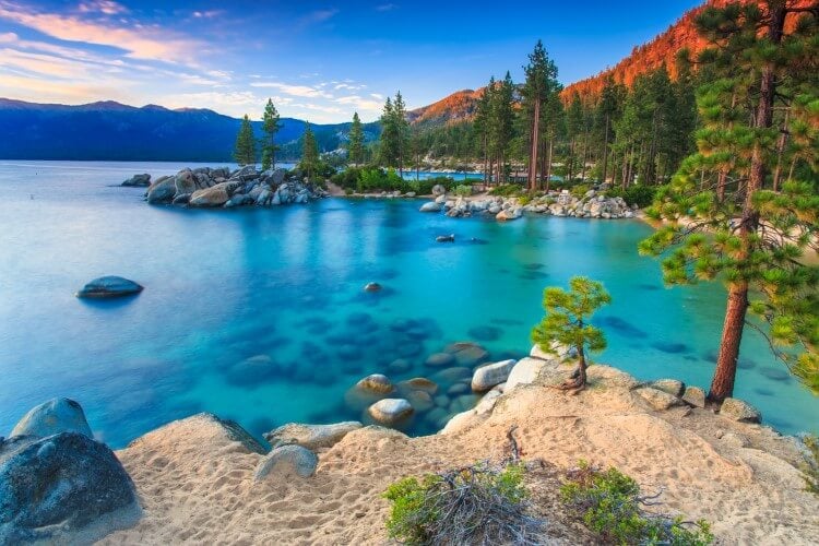 A beautiful view of Lake Tahoe from the water's edge
