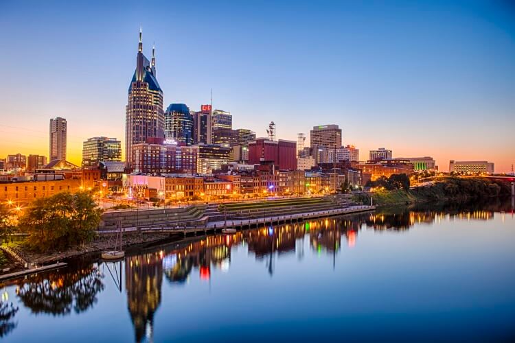 Nashville city skyline and river
