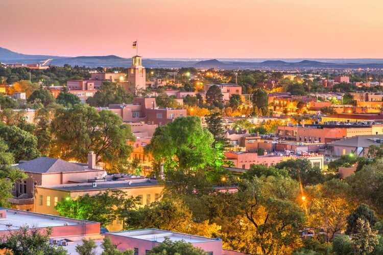 Santa Fe New Mexico in the summer at dusk