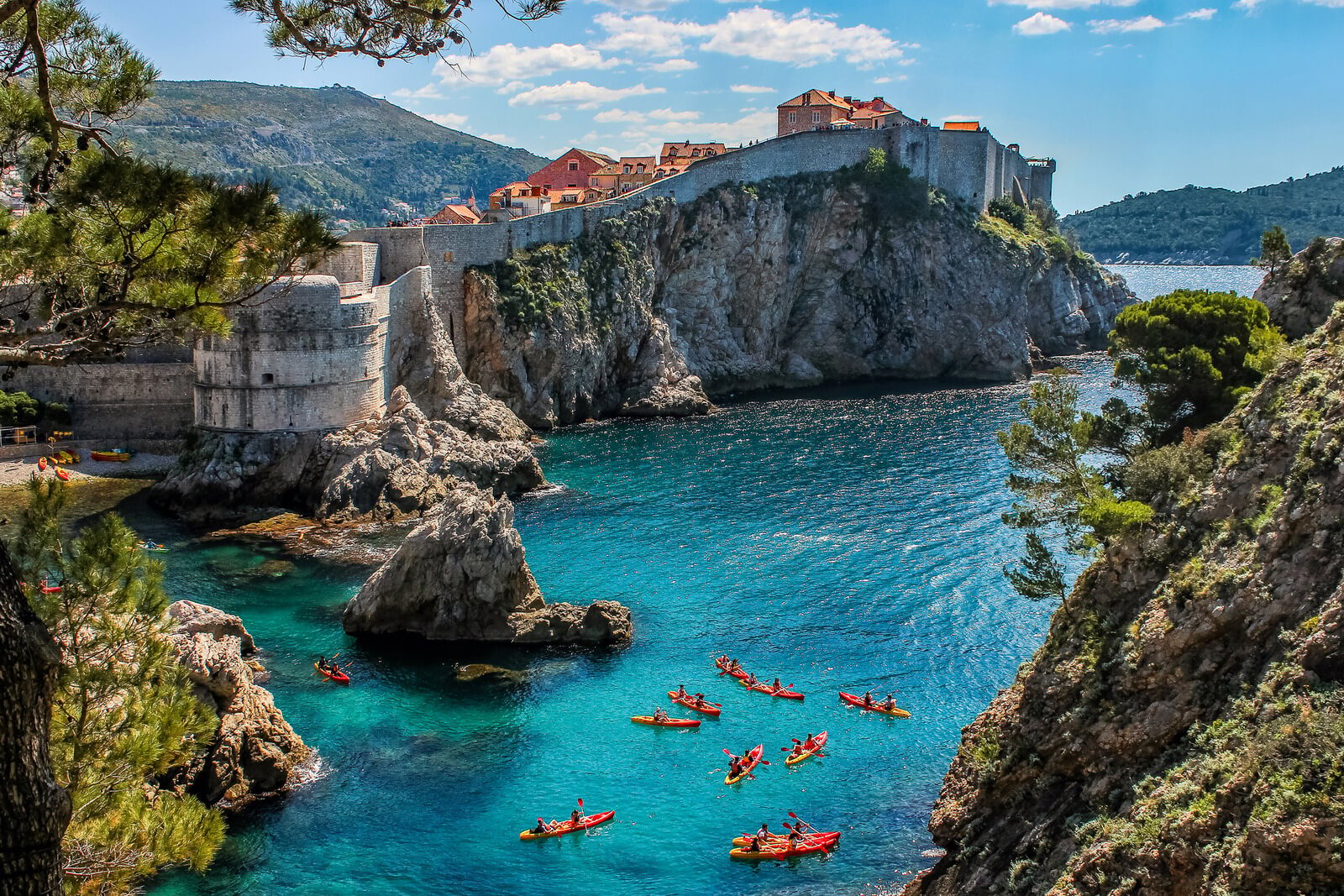 Kayakers in front of the city walls in Dubrovnik