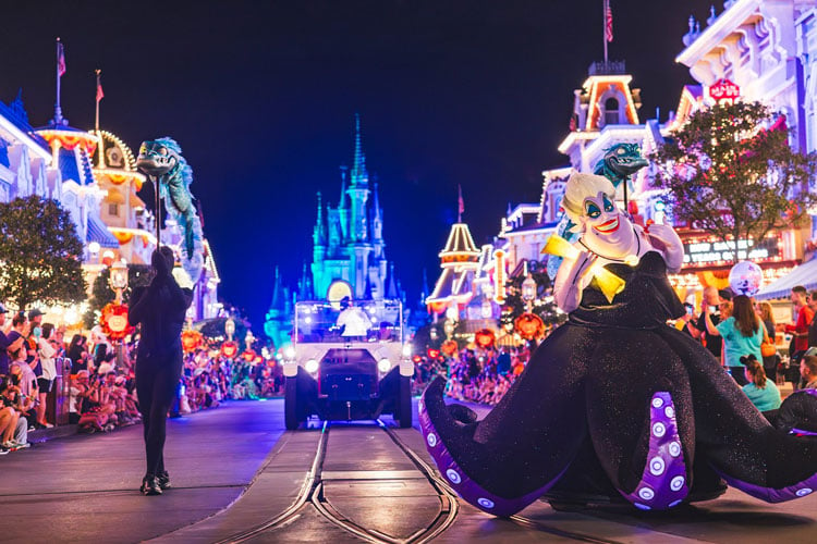 Performer dressed as Ursula the Sea Witch at the Disney World Halloween event