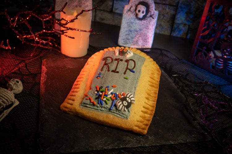 A pastry pie shaped like a gravestone at the Disney World Halloween celebration