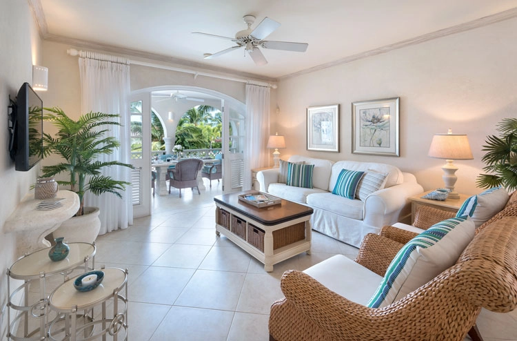 Barbados villa living room with chair, couch and coffee table