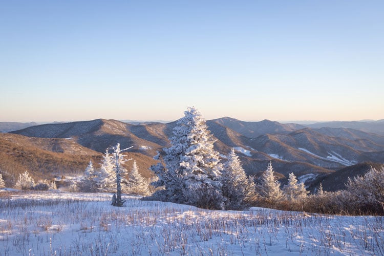The best places to visit in December - Asheville landscape in snow