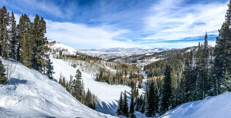 View of snow covered mountain resort in Park City, one of the best places to ski in February