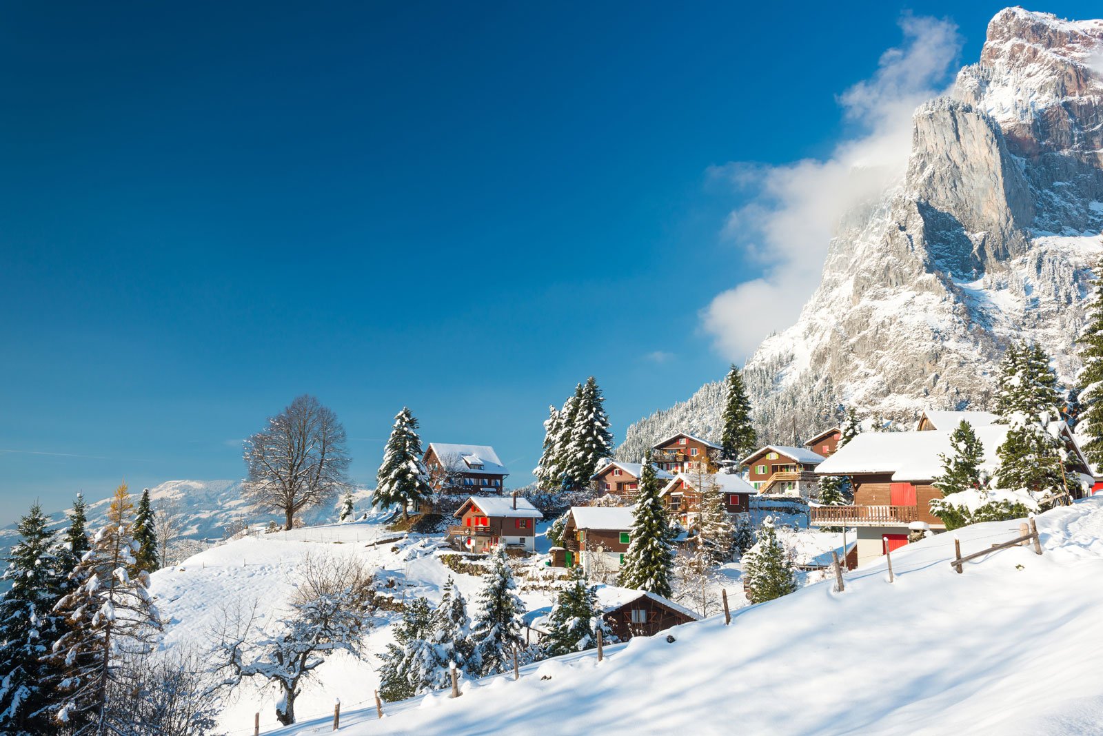 A hilltop town and mountain with a thick covering of snow - the best places to visit in February