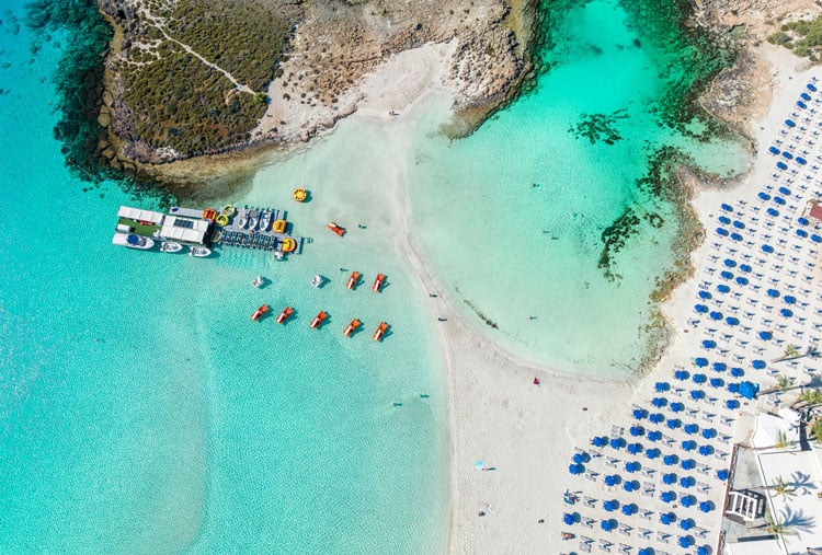 Aerial view of beach in Cyprus - best places to visit in March
