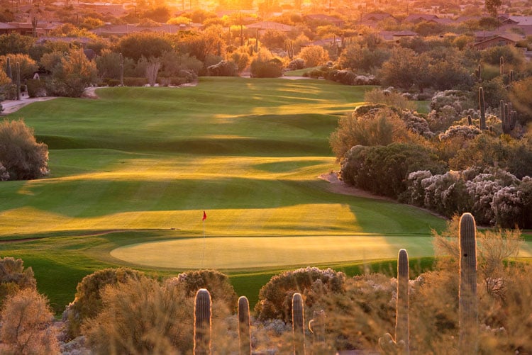 Golden sunlight over a golf course in Scottsdale - best places to visit in March