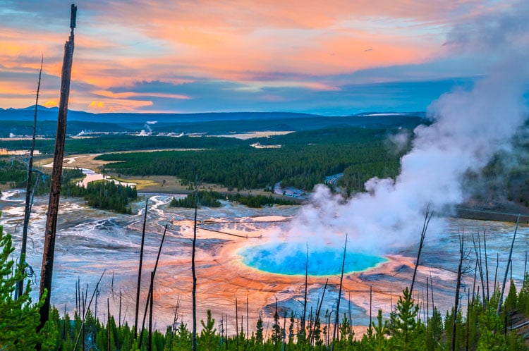 Steaming geyser in Yellowstone National Park - the best places to visit in May